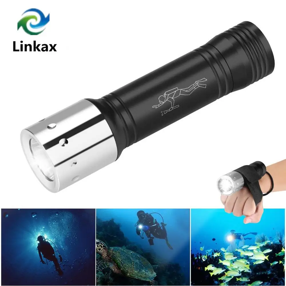 Linterna LED de aluminio T6 para submarinismo, luz subacuática