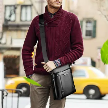 

Fashion Solid Bags Men PU Leather Zipper Shoulder Bag Casual Male Square Flap Messenger Handbag for Travel and Vacation