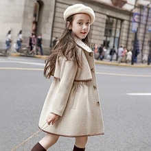 Girls Noble Woolen Coat For European& Amercian Student Kids Thick Woollen Clothes Jacket Children Tweed Overcoat Outerwear X490