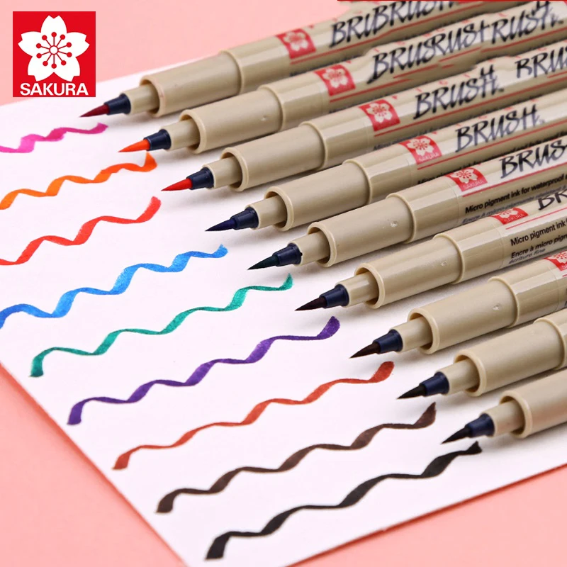 

1pc Japanese Sakura Soft Brush Drawing Painting Waterproof Pen 9 Colors Soft Tip Stylus Pens Art Supplies XSDK-BR
