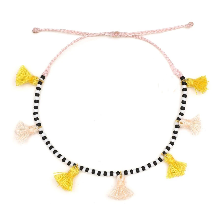 

bohemian boho tassel friendship bracelet wax string rope cord handmade adjustable bracelet