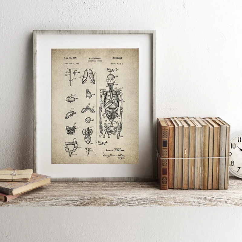 Винтажный человеческий анатомический медицинский плакаты и принты Скелет патент стены искусства холст картины доктора для декора офисных стен