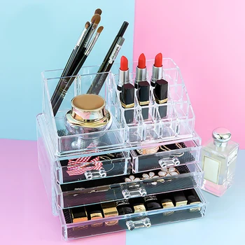 

Transparent Makeup Organizer Cosmetic Container Storage Box Bins Women Girls Case Bedroom Acrylic Jewelry Display Holder