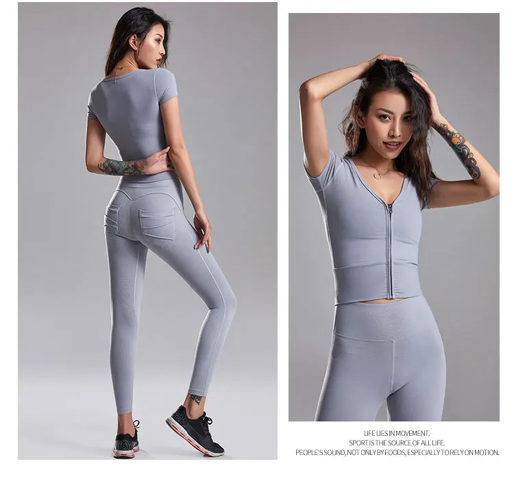 Oyoo на молнии спереди укороченный Топ для женщин slim fit белый обрезанный Йога Спортивная рубашка сексуальный для спортзала футболка розовые топы Спортивные для женщин