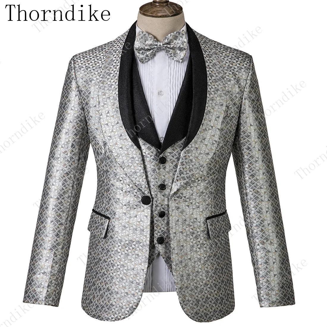 Thorndike серебристые жаккардовые облегающие костюмы для закусок новые мужские