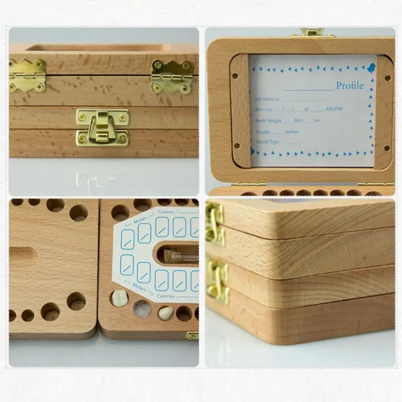 Tooth House Children Baby Girls Boys Deciduous Teeth Box Wooden Frame Newborn Fetal Hair Storage Commemorative Save Boxes