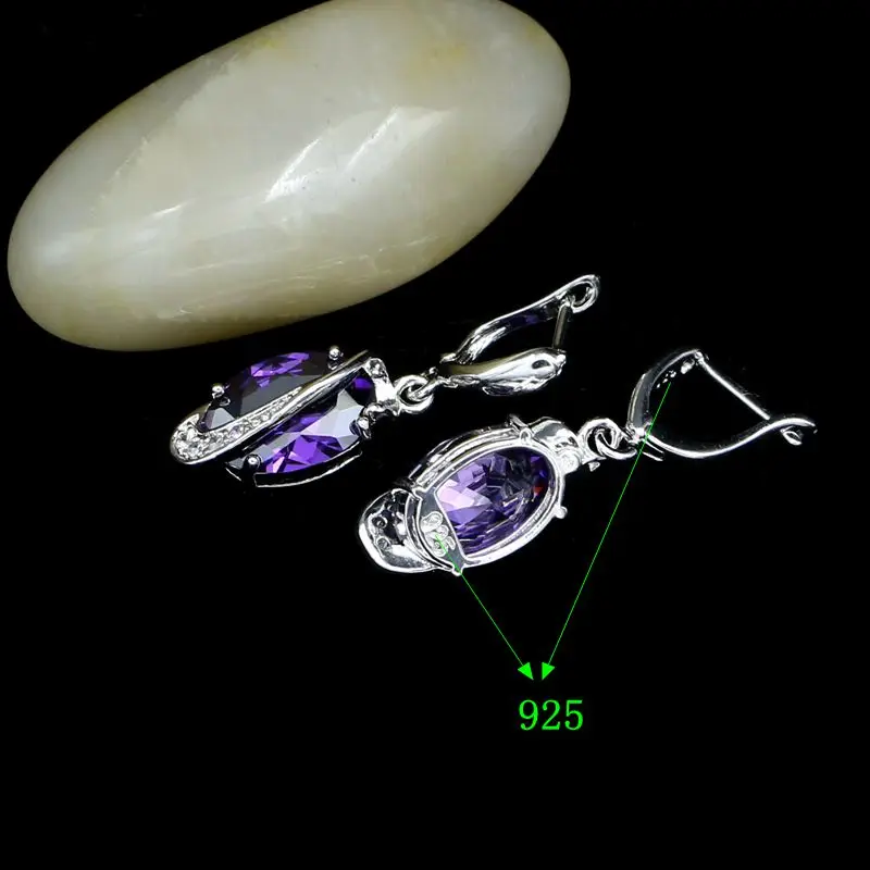 Женские свадебные серьги из серебра 925 пробы с фиолетовым кубическим цирконием и