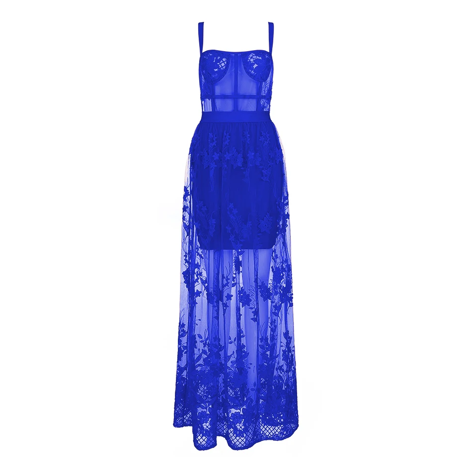 Высококачественное женское модное кружевное длинное Бандажное платье без рукавов из вискозы элегантное вечернее платье