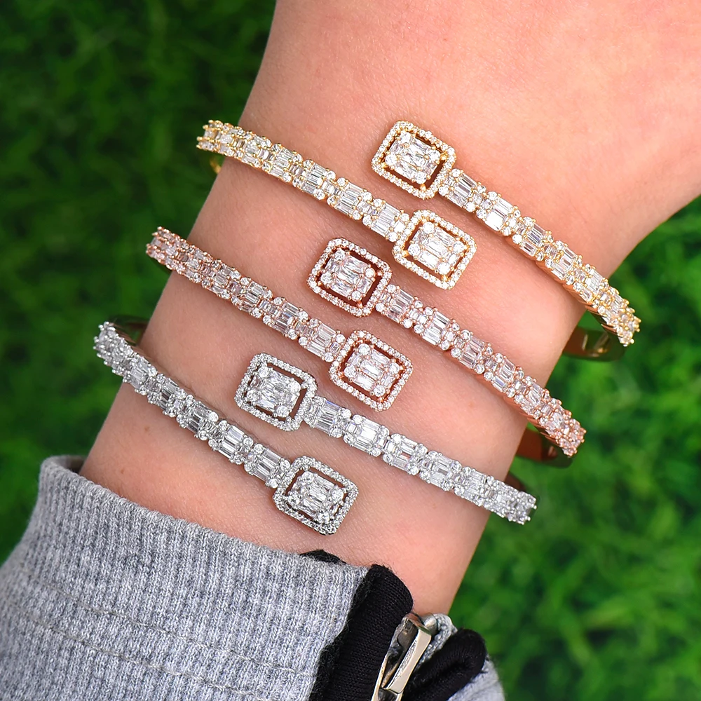 Soramoore Trendy Luxury Stackable Bangle For Women Wedding Full Cubic Zircon Crystal CZ Dubai White Bracelet Party Jewelry 2021 5