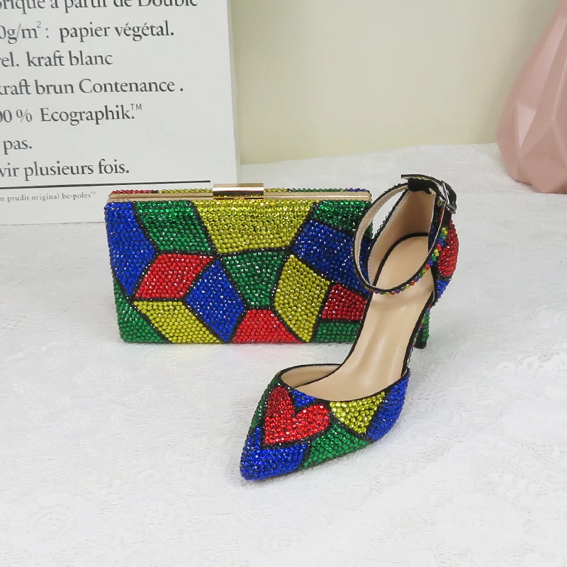 multi coloured shoes and matching bags