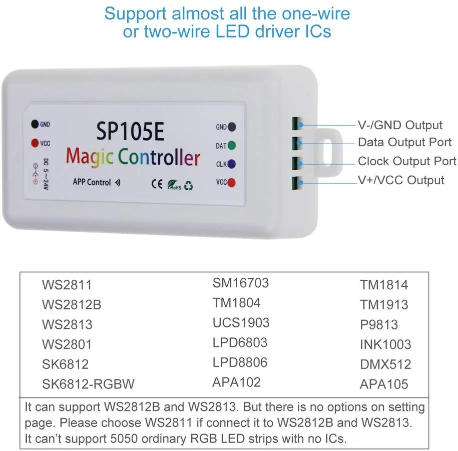 Волшебный контроллер SP105E Bluetooth 4 0 Φ 2048 пикселей для WS2811 2812 2801 6803 IC Светодиодная