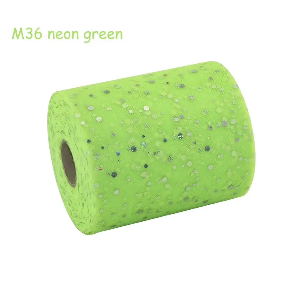 Детская одежда ткань 6 дюймов* 100 ярдов сетка на катушке с сияющим блестка с лазерным блеском тюль - Цвет: neon green