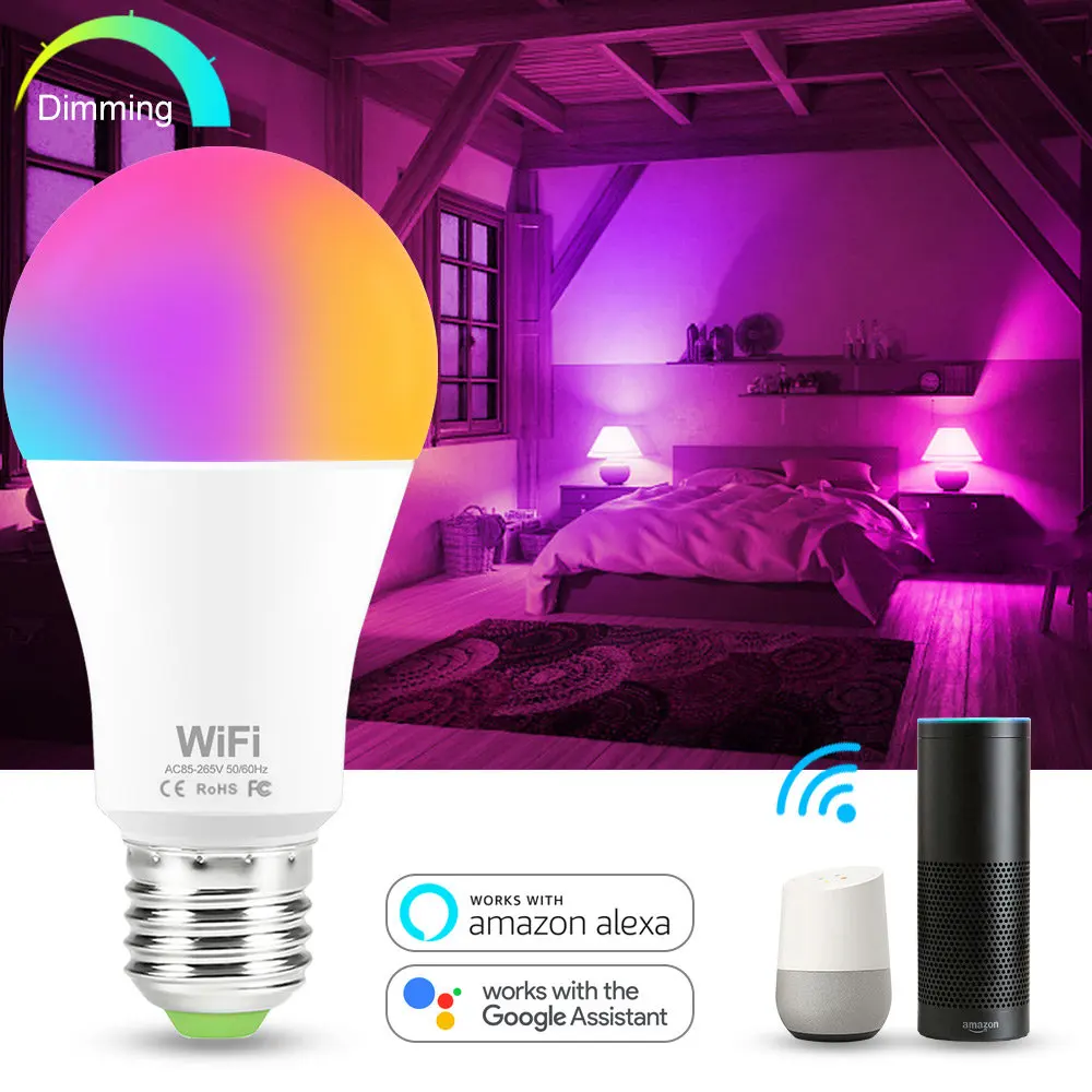 Умсветильник RGB Лампа 15 Вт с поддержкой Alexa Google Home E27 B22 Wi Fi|Светодиодные лампы и
