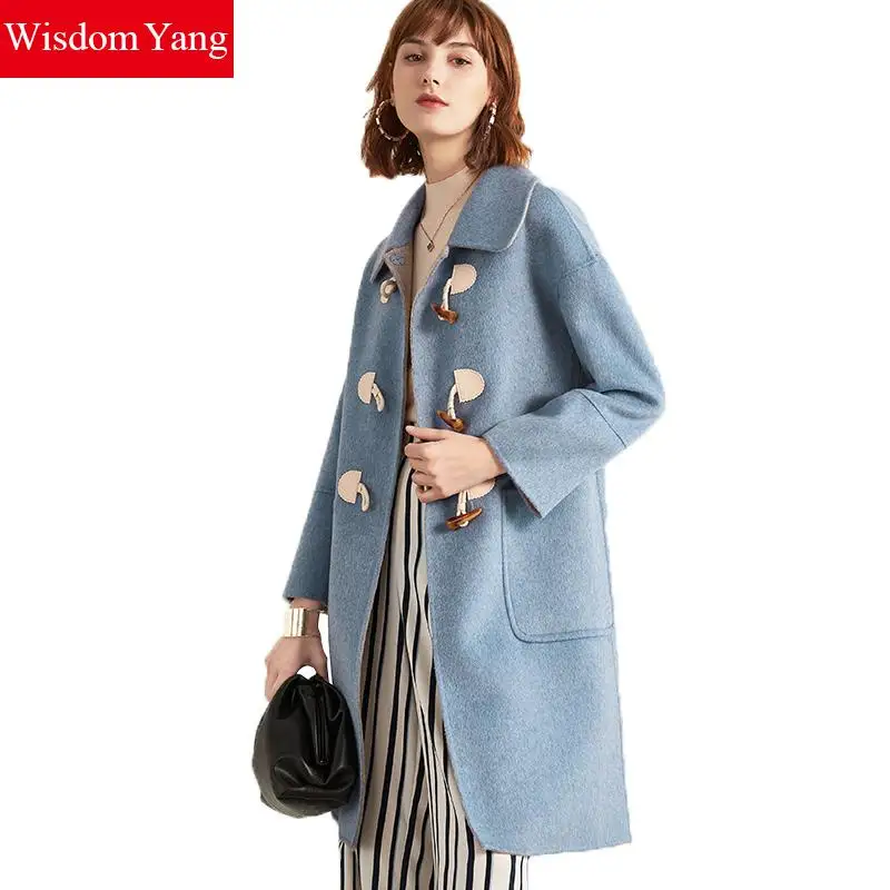 

Green Cashmere Wool Long Coats Jackets Ladies Woolen Womens Winter Fleece Claw Button Oversized Outerwear Overcoat Coat Woman