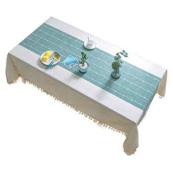

Checkered Tassel Tablecloth, Cotton Linen Tablecloth for Kitchen Table Decoration