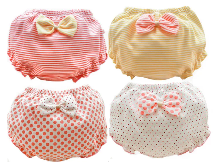 4 pcs Maggie's Walker/нижнее белье для маленьких девочек; хлопковые трусы в горошек с бантом-бабочкой для детей; Одежда для новорожденных; детские трусы - Цвет: 4 pcs