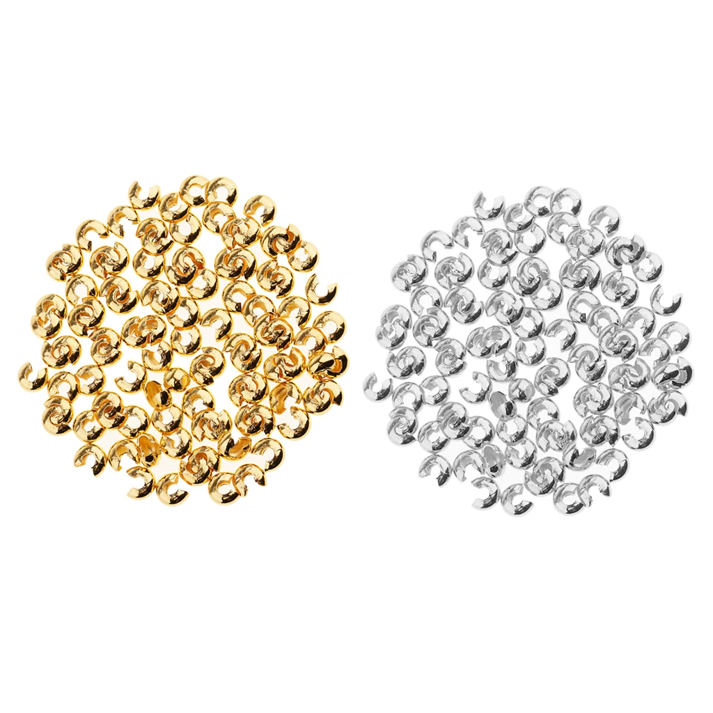 

200 Pieces Metal Round Cord End Bead Cap Stopper Jewelry Findings for Crafts 4mm