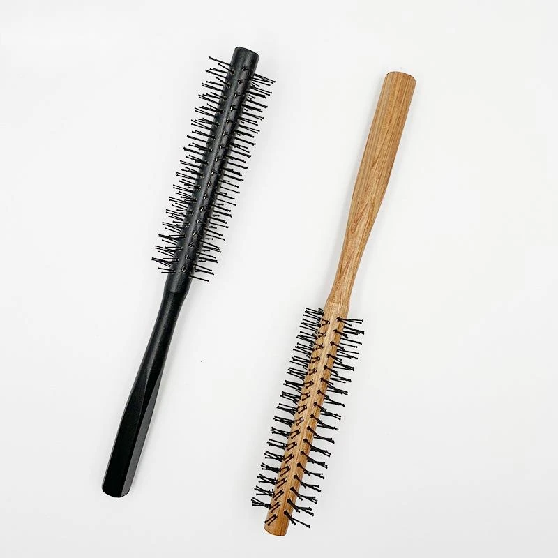 1 Piece Black Small Round Hair Brush For Thin Or Short Hair Mini Round  Nylon Hair Brush With Wooden Handle For Men Women - Combs - AliExpress