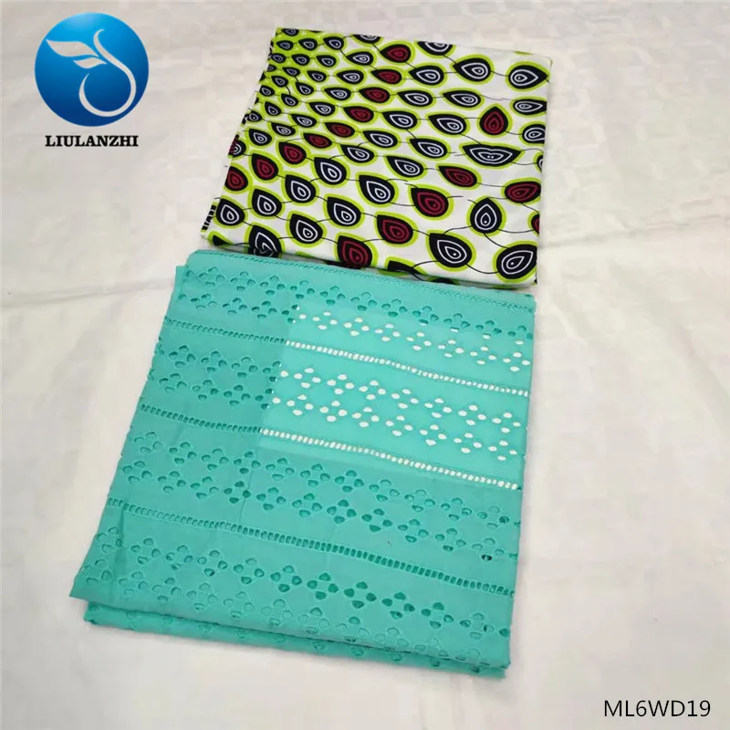 ML6WD19 LIULANZHI Ankara Wax Prints 3 yards High Quality and 2yards French Cotton Dry Lace Lace Set ML6WD - Цвет: ML6WD19