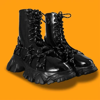 preço 2020 Botas De Couro Preto Botas Curtas Botas De Plataforma Sapatos Femininos Do Punk Sapatos De Fundo Grosso Botas De Motocicleta Dr Mujer Goth Botas