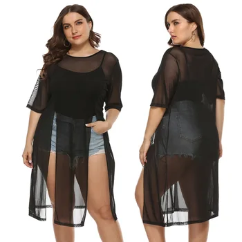 

Dresses For Beach Bathing Suit Cover Ups Swimsuit Cover-Up Summer Dress Tunics Plus Size Sexy Women 2020 Mesh Medium Split T