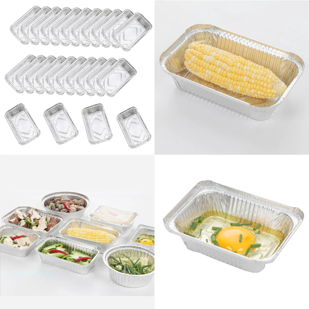 25pcs Disposable Tinfoil Rectangular Cake Plate Barbecue BBQ Grilling Tray