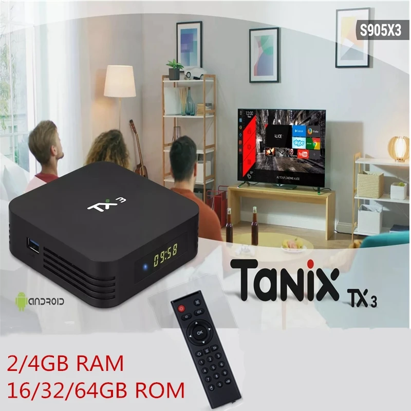 Tanix TX3 S905X3 Смарт ТВ контейнер под элемент питания 2/4GB 16 GB/32/64 GB 2,4G 5G двухъядерный процессор Wi-Fi Android 9,0 Amlogic Media Player Поддержка голосовой пульт дистанционного управления Управление