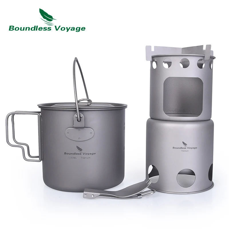 Boundless Voyage Titanium Wood Burning Stove Ultralight Camping Stove  Outdoor Backpacking Portable Cooking Burner with Cup Spork