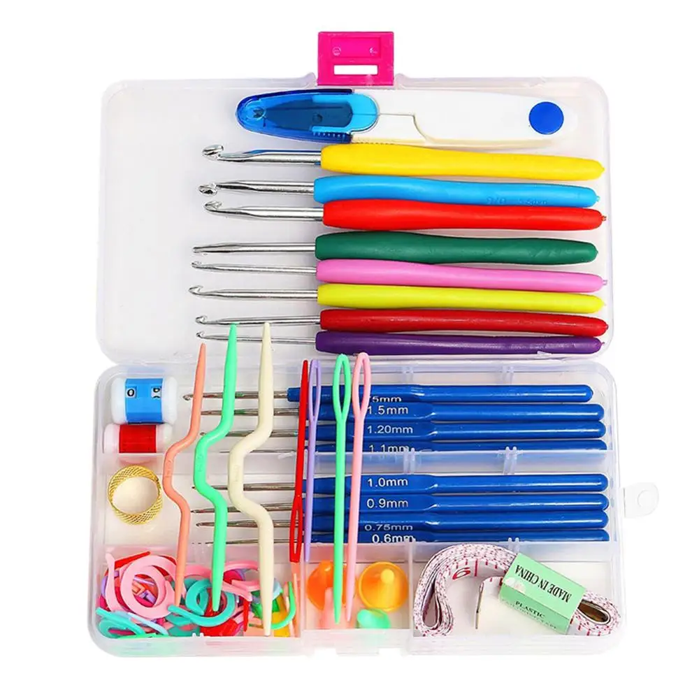 

Full Set DIY 16 sizes Crochet Hooks Needles Stitches Knitting Craft Case Crochet Agulha set Weaving Tools Sewing Tool