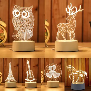 

USB Powered 3D LED Table Desk Night Light Acrylic Bedroom Decoration Gift Warm White lamp