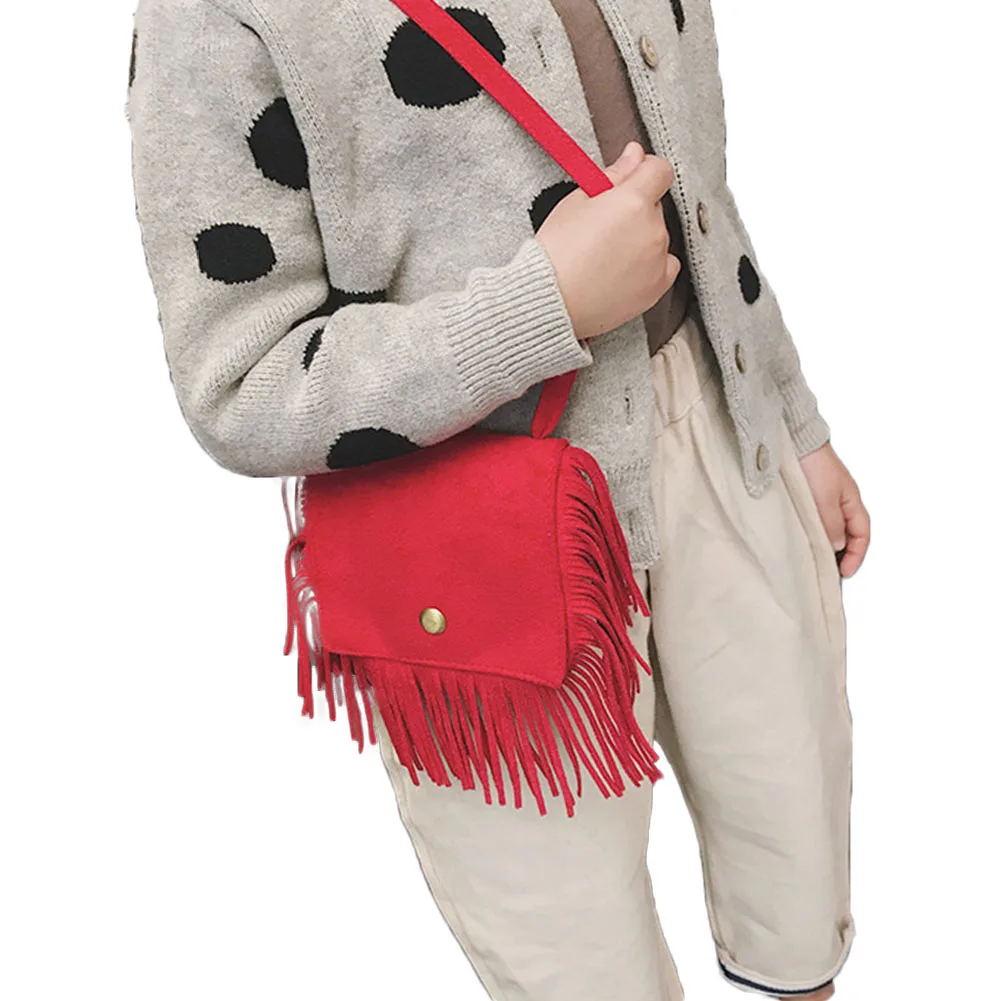 Tassel Mini Messenger Bag Kids Girls Handbags Coin Purse Children Shoulder Bags 4