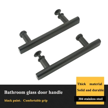 

Bathroom glass door handle 304 stainless steel shower room door handle sliding door mute black 145 mm Hole to hole size