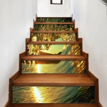 

6 Pcs/Set New Creative DIY 3D Sea Wave Waterproof PVC Stairway Stickers for Room Stairs Decoration Home Decor Floor Wall Sticker
