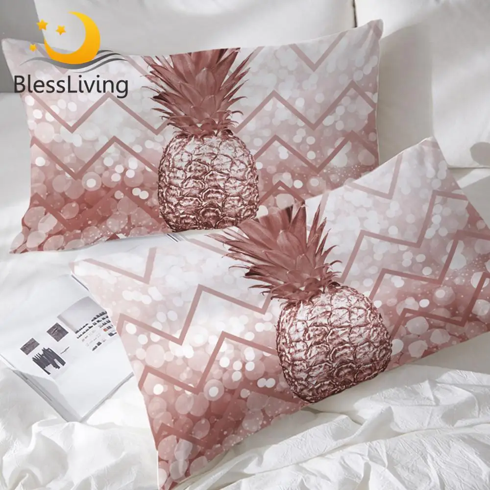 BlessLiving Pineapple Pillow Case Cover Home Geometric Wave Luxury Glitter Pillow Sham Tropical Fruit 3D 2pcs Pillowcase for Bed