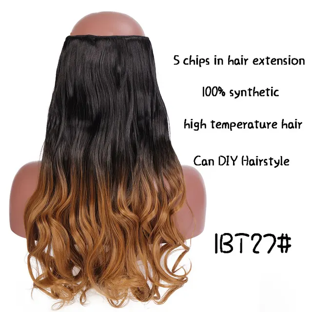 SHANGKE Synthetic 24-Inch Straight Clip in Hair Extensions Heat Resistant Wavy Hairpiece High Temperature Fiber False Hair 7245-1BT27