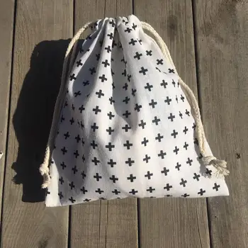 

1pc Cotton Linen Drawstring Pouch Party Gift Bag Print Black Cross YL420a