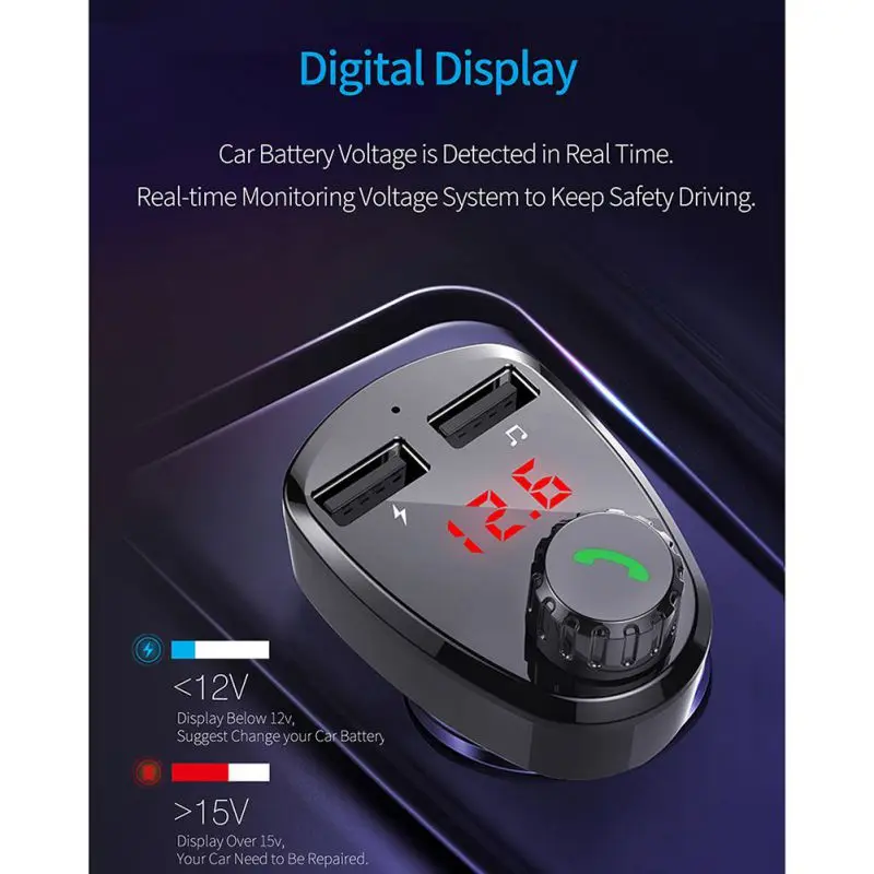 Balight, двойной USB 4.1A, автомобильное зарядное устройство, автомобильный mp3-плеер, громкая связь, беспроводной Bluetooth, fm-передатчик, комплект, ЖК-цифровые часы