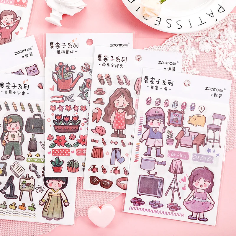 4 pcs/lot Cute girl play diary series Decorative Kawaii Stationery Stickers set Scrapbooking DIY Diary Album Stick Lable afbeelding