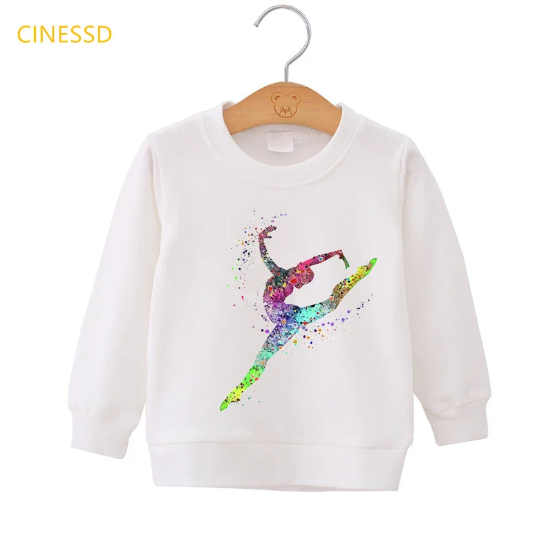 bonito branco hoodies para crianças meninas ginástica arte impressão crianças grosso esporte roupas inverno ginásio amante presente de aniversário camisolas