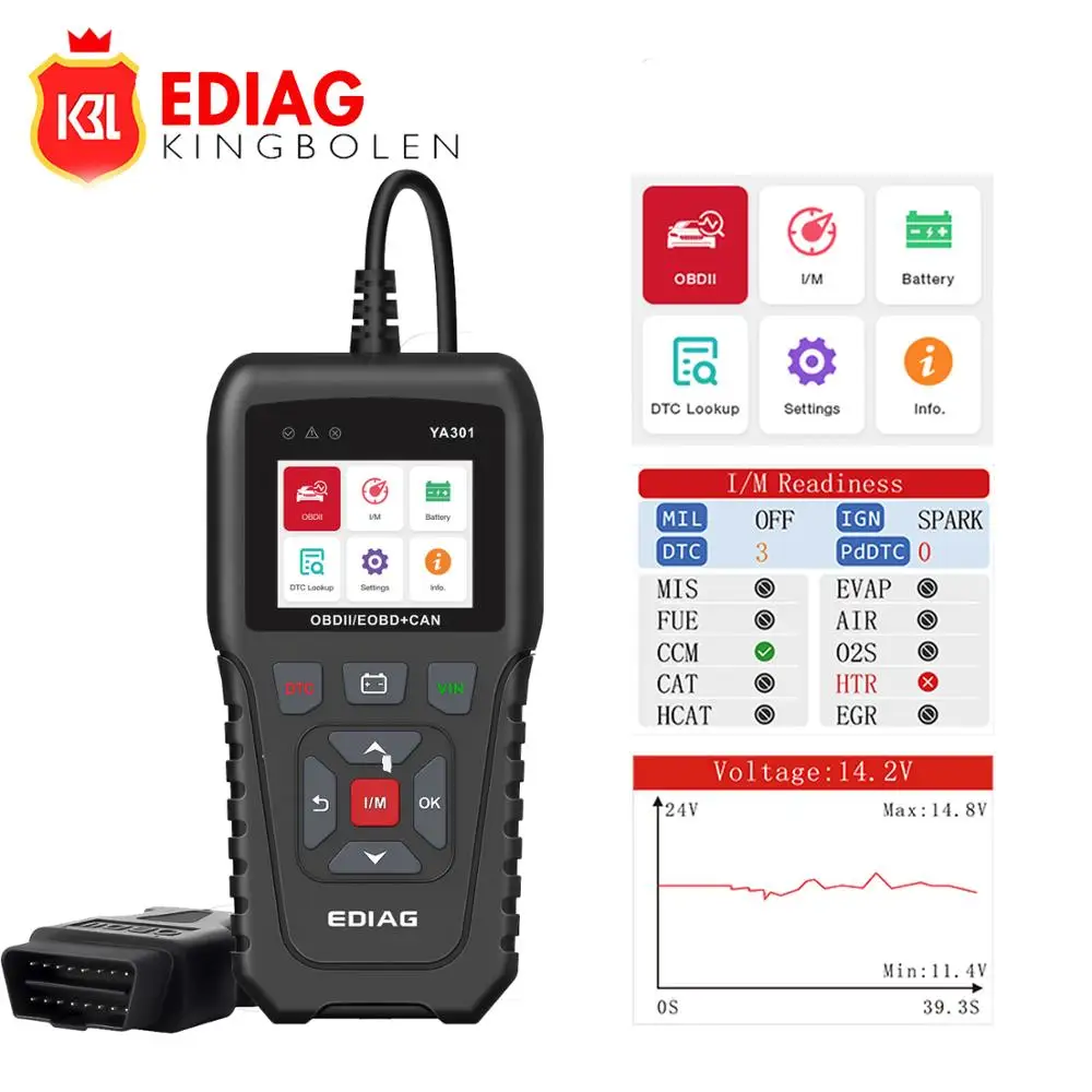 Считыватель кодов OBDII EDIAG YA301 сканер поддержка проверки аккумулятора PK OBD2 KW680 AL319