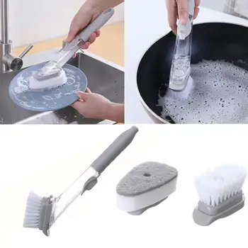 

Kitchen Clean Brush Automatic Add Liquid Brush Pot Artifact Long Handle Non-Stick Oil Wash Pot Brush Strong Decontamination