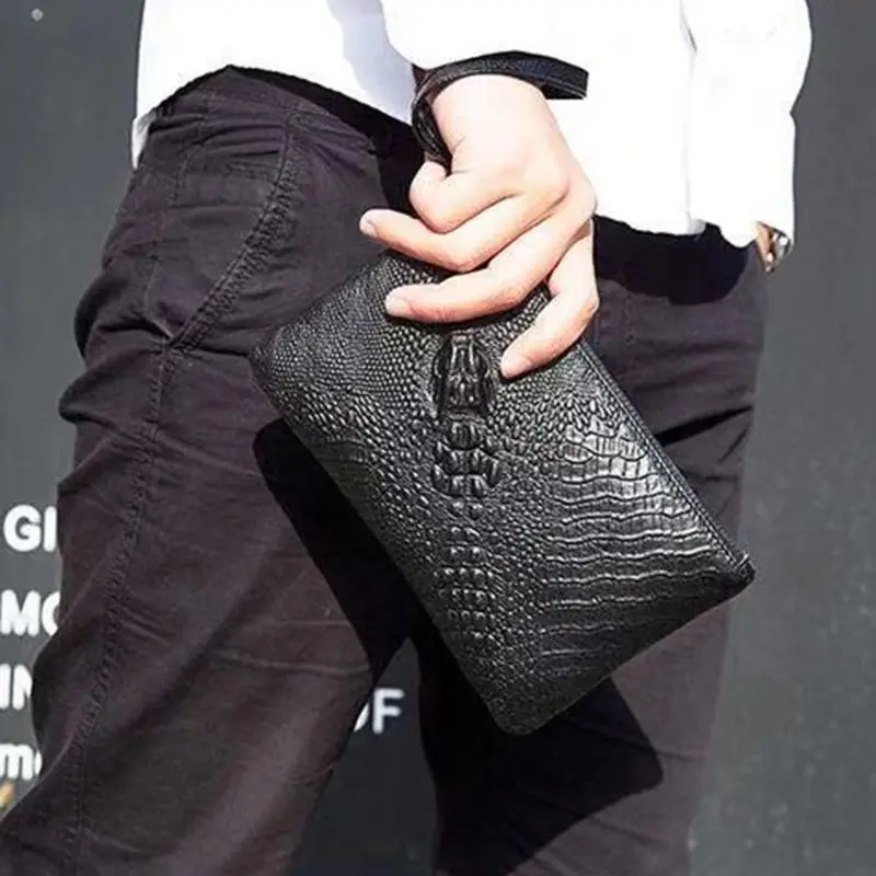 Мужской модный кожаный Длинный кошелек-клатч с узором аллигатора, держатель для карт, сумочка, сумка на молнии