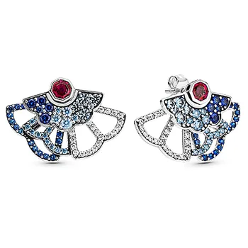 

Authentic 925 Sterling Silver Earring Dazzling Lucky Fans With Crystal Studs Earring For Women Wedding Gift Fine Europe Jewelry