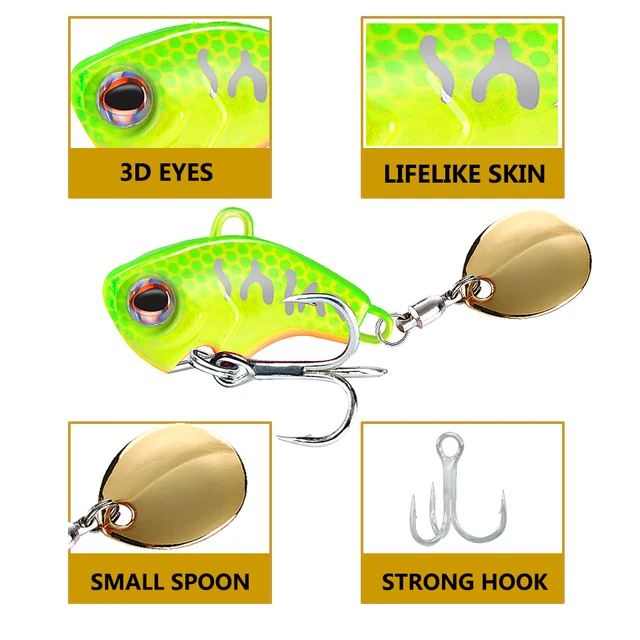 1Pcs Rotating Metal VIB Vibration Bait Spinner Spoon Fishing Lures