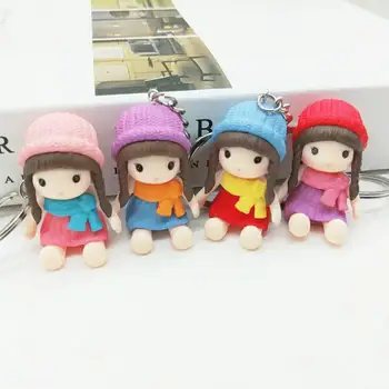 

FREE SHIPPING BY DHL 100pcs/lot 2019 Cute Little Girl Keychains Girl with Scarf Keyrings for Gifts