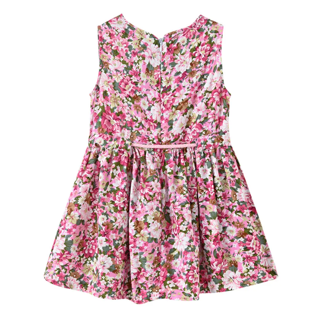 Toddler Baby Kids girls dress Floral Flowers Ruched Strap Summer Princess Dress 2-7 Years old children clothes summer #B