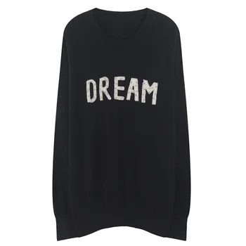 

Runway Plus Size Beading Letters Knitted Sweater Women Pullovers Oversized Female Dream Streetwear Autumn Winter Ladies Jumpers