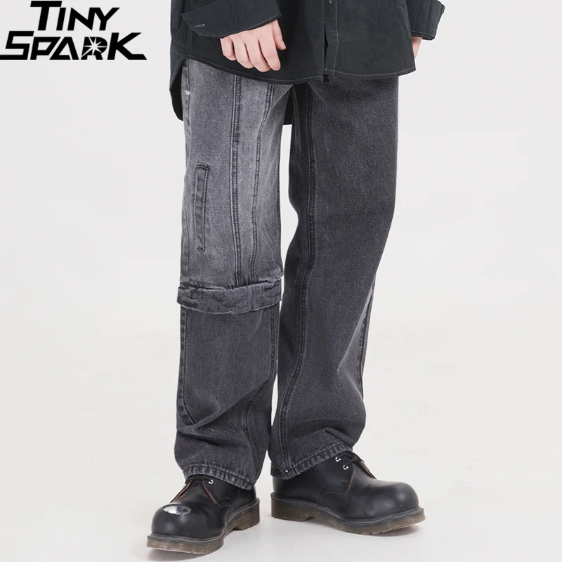 

2020 Hip Hip Pants Streetwear Men Patchwork Denim Pants Black Retro Vintage Denim Pants Harajuku Joggers Trousers Cotton Hipster
