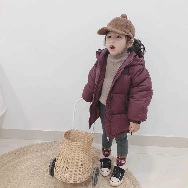 Детское однотонное плотное хлопковое пальто с капюшоном Детская куртка на подкладке из хлопка в Корейском стиле г., зимний стиль, свободный хлопок