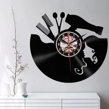 

Creative vinyl record wall clock haircut girl 3D retro clock living room decoration LED quartz wall clock home decor X